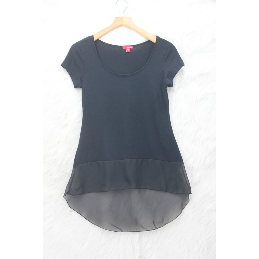 Vintage Bongo A-Line Hi-Low Short Sleeve Sheer Top Y2K Goth Punk Biker Rocker M